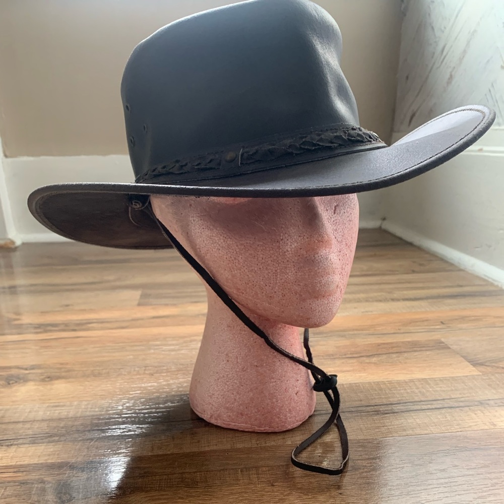 Leather Outback Hat 
Authentic Vintage  CB Hats Leather Australian  Hat